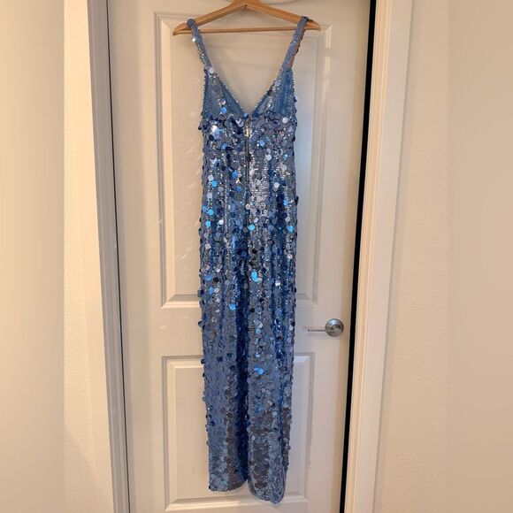 NWOT BRONX AND BANCO Allegra Ocean Blue Sequin Maxi Dress - Picture 12 of 16